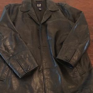 Men’s Black leather coat.